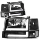 92-96 Ford F-150 F-250 F-350 Bronco Dual LED DRL Headlights Black