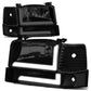 92-96 Ford F-150 F-250 F-350 Bronco Dual LED DRL Headlights Black