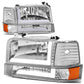 92-96 Ford F-150 F-250 F-350 Bronco Dual LED DRL Headlights Chrome