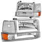 92-96 Ford F-150 F-250 F-350 Bronco Dual LED DRL Headlights Chrome