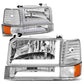 92-96 Ford F-150 F-250 F-350 Bronco Dual LED DRL Headlights Chrome