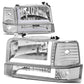 92-96 Ford F-150 F-250 F-350 Bronco Dual LED DRL Headlights Chrome