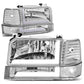 92-96 Ford F-150 F-250 F-350 Bronco Dual LED DRL Headlights Chrome