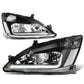 2003-2007 Honda Accord LED DRL Headlights - Black Housing Clear Corner