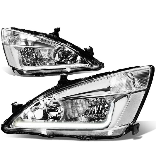 03-07 Honda Accord LED DRL Headlights Chrome Housing Clear Corner