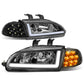 92-95 Honda Civic LED DRL Headlights Black Housing Clear Corner