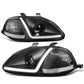 96-98 Honda Civic LED DRL Projector Headlights Black Housing