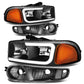 00-07 GMC Yukon Sierra LED DRL Headlights - Black Housing Amber Corner