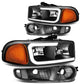 00-07 GMC Yukon Sierra LED DRL Headlights - Black Housing Amber Corner