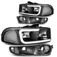 00-07 GMC Yukon Sierra LED DRL Headlights Black Housing Clear Corner