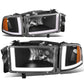 94-02 Dodge Ram LED DRL Headlights - Black Housing Amber Corner