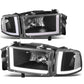 94-02 Dodge Ram LED DRL Headlights Black Housing Clear Corner
