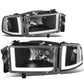 94-02 Dodge Ram LED DRL Headlights Black Housing Clear Corner