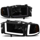 94-02 Dodge Ram LED DRL Headlights Black Housing Smoke Lens