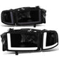94-02 Dodge Ram LED DRL Headlights - Black Housing Smoke Lens