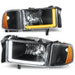 4PC LED Bar Headlights - Clear Lens Amber Reflector Black Housing