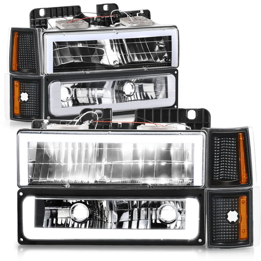 Clear Lens Amber Reflector Black Housing LED Bar Headlights 8PCS