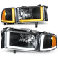 Clear Lens Amber Reflector Black Housing LED Bar Headlights 4-Piece