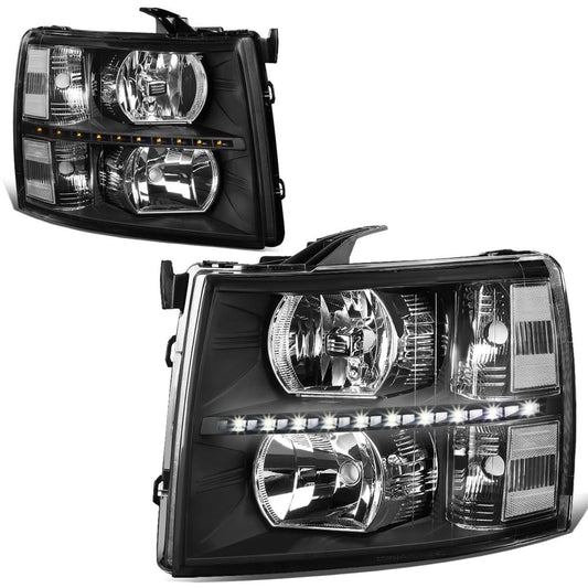 07-14 Chevrolet Silverado LED Reflector Headlights Black Housing