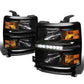 14-15 Chevy Silverado LED DRL Headlights Black Housing Amber Corner