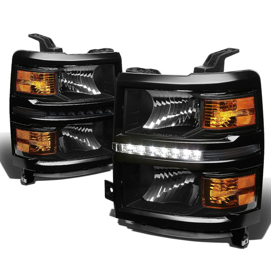 14-15 Chevy Silverado LED DRL Headlights Black Housing Amber Corner