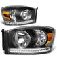 06-09 Dodge Ram LED DRL Headlights - Black Housing Amber Corner