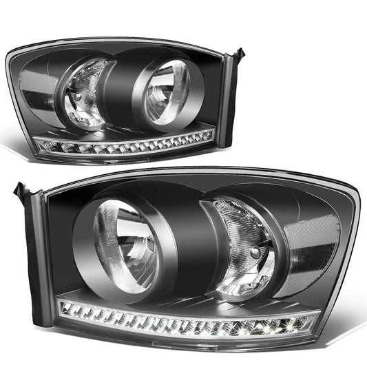 06-09 Dodge Ram LED DRL Headlights Black Housing Clear Corner