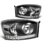 06-09 Dodge Ram LED DRL Headlights Black Housing Clear Corner