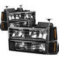 1994-2000 GMC C10 8PC Black Housing Amber Corner Headlights