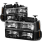 1994-2000 GMC C10 8PC Black Housing Amber Corner Headlights