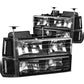 94-00 GMC C10 8PC Headlight Set - Black Housing Clear Corner