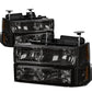 94-00 GMC C10 8PC Smoke Housing Headlight Set w/ Amber Corners