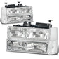 88-93 Chevrolet C10 Chrome Housing Clear Corner 8PC Headlight Set