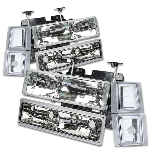 94-98 Chevrolet C10 8PC Chrome Housing Clear Corner Headlights