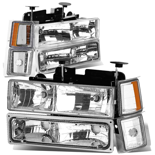 94-98 Chevrolet C10 Chrome Housing Headlights w/ Amber Corner 8PC