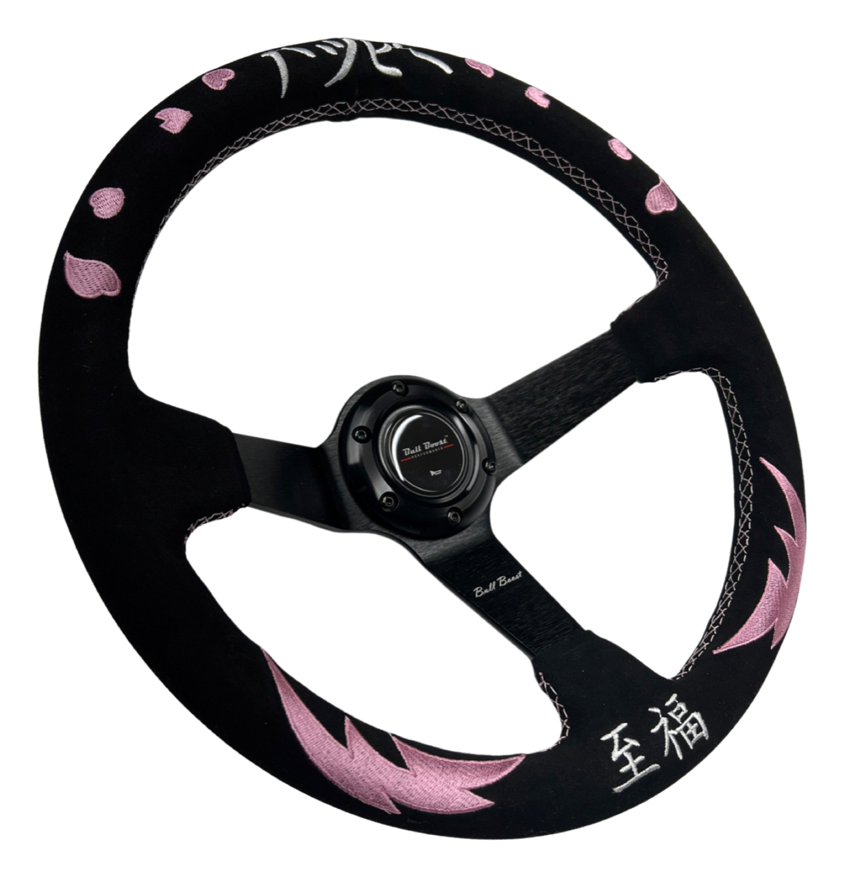 Bliss Heart Short Hub Adapter + Suede Steering Wheel For 01-06 BMW 320 325 328 330 M3 Z4 E90 Mini Cooper E46H