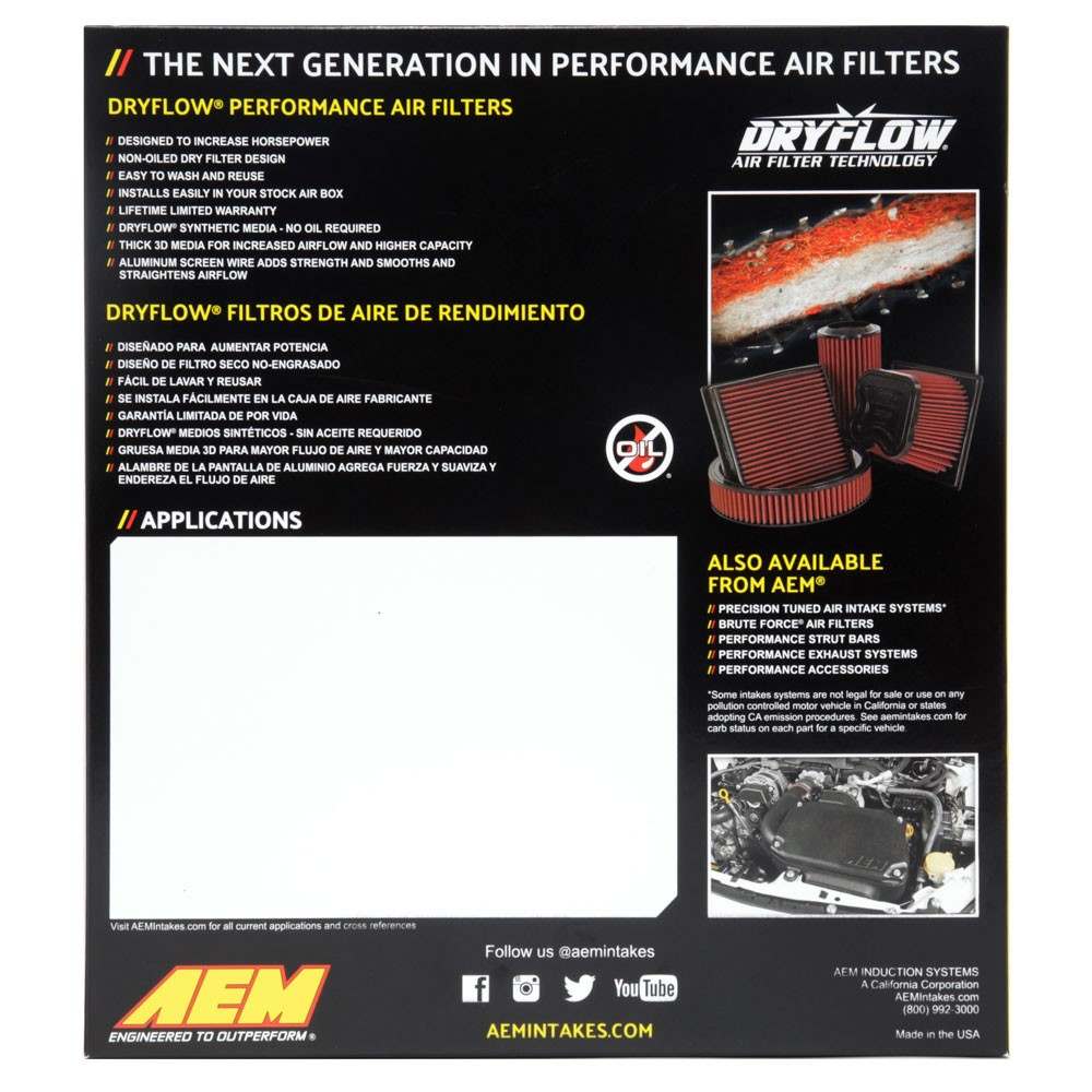 AEM Induction DryFlow Air Filter AIP28-20295