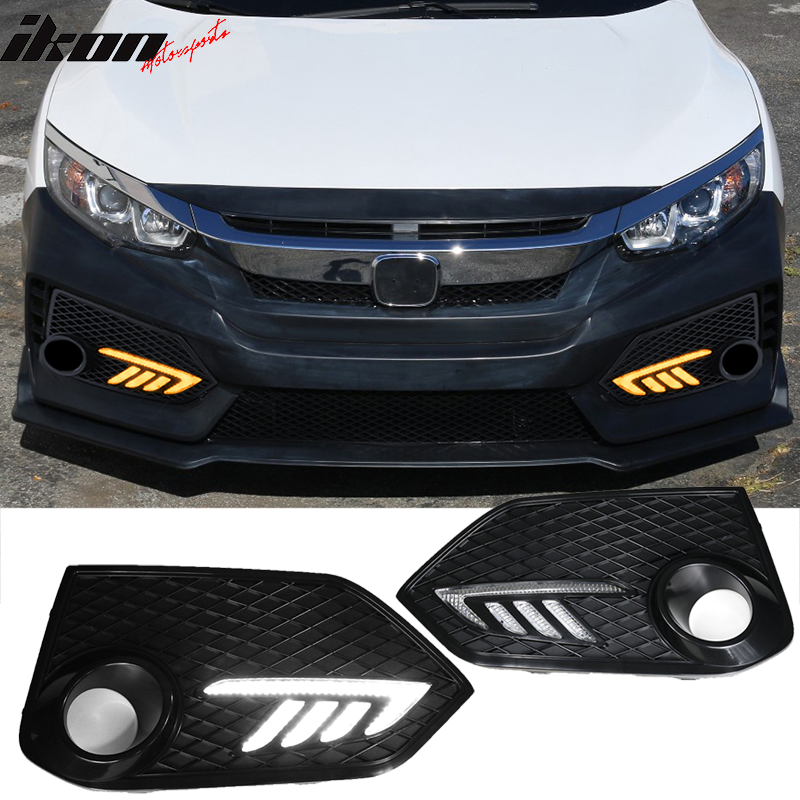 Fits 16-18 Honda Civic 10th-Gen TR Front Bumper Grille Foglight Cover