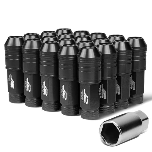 Aluminum Lug Nuts M12x1.25 Open End 70mm 20pc Set with Key Black