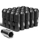 Aluminum Lug Nuts M12x1.25 Open End 70mm 20pc Set with Key Black