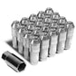 Open End Aluminum Lug Nuts Set 70mm M12x1.5 20pcs w/ Adapter Silver