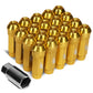 Open-End Aluminum Lug Nuts 70mm M12x1.5 Gold 20pc Set with Key