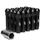 Universal Aluminum Open-End Lug Nuts 90MM M12X1.5 20PCS with Adapter Black