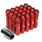 Aluminum Open-End Lug Nuts M12x1.5 90mm Red 20 Piece Set w/ Adapter