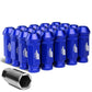 Aluminum Open-End Lug Nuts 60mm M12x1.25 Blue 20pcs w/ Adapter