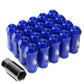 Aluminum Open-End Lug Nuts 60mm M12x1.25 Blue 20pcs w/ Adapter