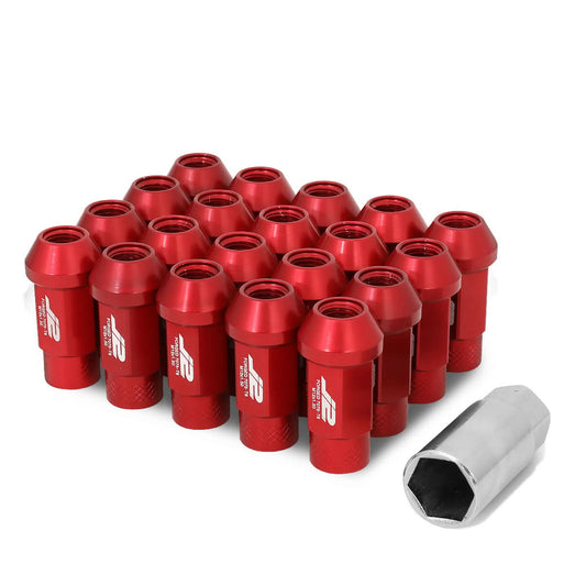 Universal Aluminum Open-End Lug Nuts 50MM M12X1.5 20PCS w/ Adapter Red