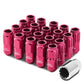 Acorn Style Aluminum Lug Nuts M12x1.5 50mm Pink 16pc + 4 Locks