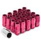 Acorn Style Aluminum Lug Nuts M12x1.5 50mm Pink 16pc + 4 Locks