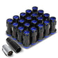M12 x 1.25 Aluminum Lug Nuts with Locks 16pc Set Black/Blue